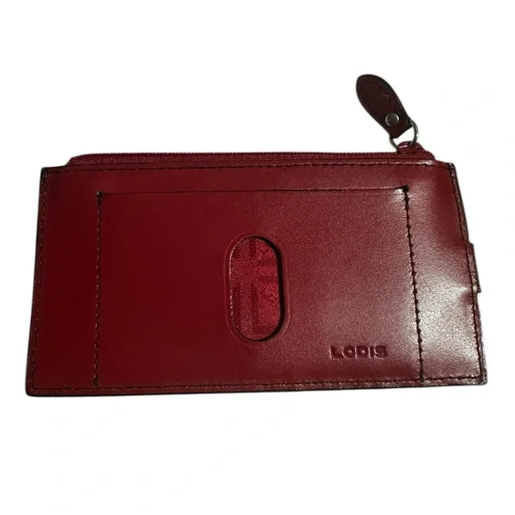 Lodis Audrey Slim RFID 5" Credit Card Case with Zipper Pocket in red. NWOT - Picture 2 of 8
